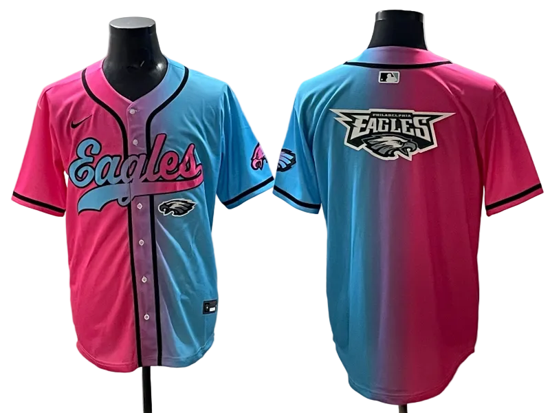 Custom Saquon Barkley Philadelphia Eagles Split Pink Green Stitched Baseball Jersey -All Stitched