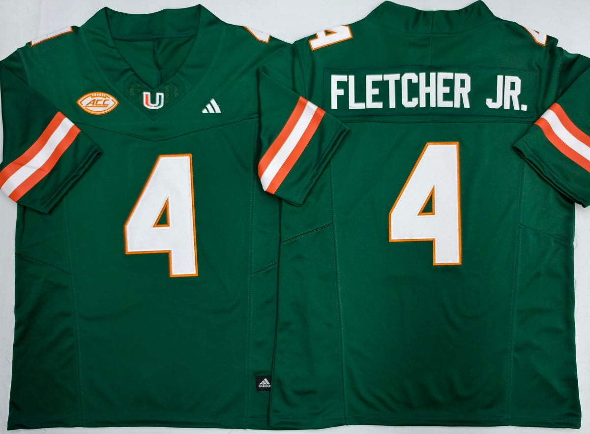 Custom Mark Fletcher Jr #4 Miami Hurricanes Green Orange White Limited Football Jersey -All Stitched