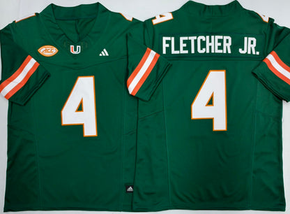 Custom Mark Fletcher Jr #4 Miami Hurricanes Green Orange White Limited Football Jersey -All Stitched