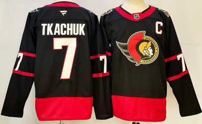 Custom Brady Tkachuk Tim Stutzle Thomas Chabot Home Black Hockey Jersey -All Stitched