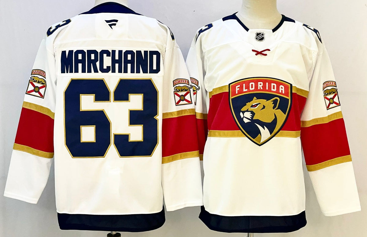 Custom Brady Tkachuk Aleksander Barkov Panthers Away White Hockey Jersey -All Stitched