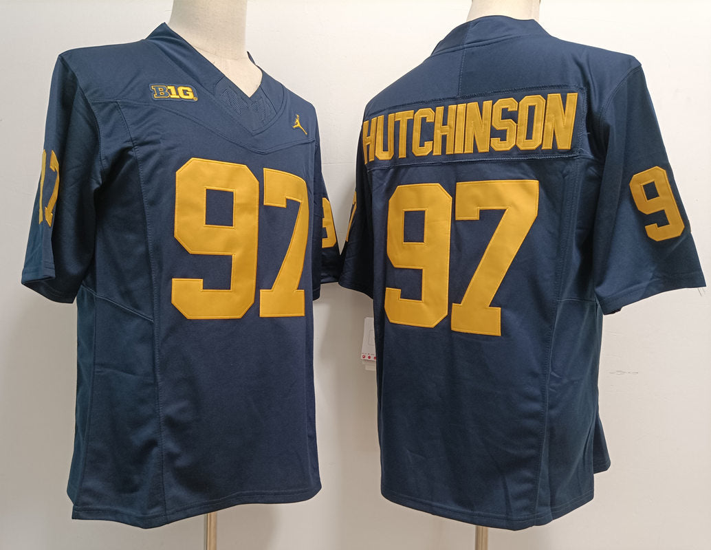 Custom Aidan Hutchinson #97 Michigan Wolverines Split Maize Navy White Limited Football Jersey -All Stitched