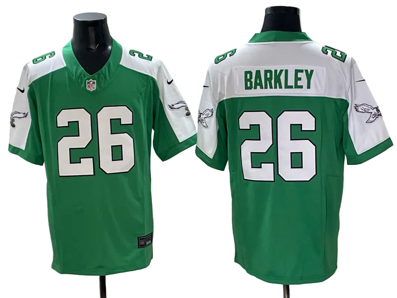 Custom Saquon Barkley Eagles White Green Black Gold Split Limited Jersey -All Stitched