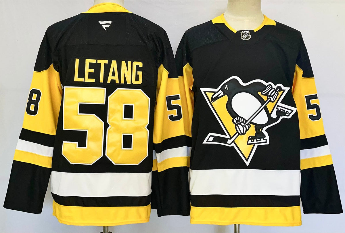 Custom Sidney Crosby Evgeni Malkin Penguins Home Black Hockey Jersey -All Stitched