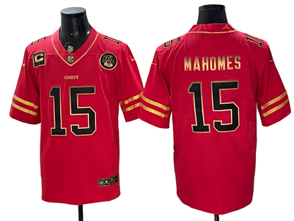 Custom Patrick Mahomes Gold Black Red Limited Football Jersey -All Stitched