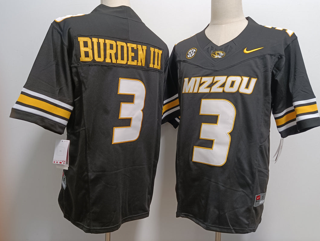 Custom Luther Burden III #3 Missouri Tigers Black White Gold Limited Football Jersey -All Stitched
