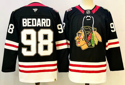 Custom Connor Bedard Red Black Blackhawks Hockey Jersey -All Stitched