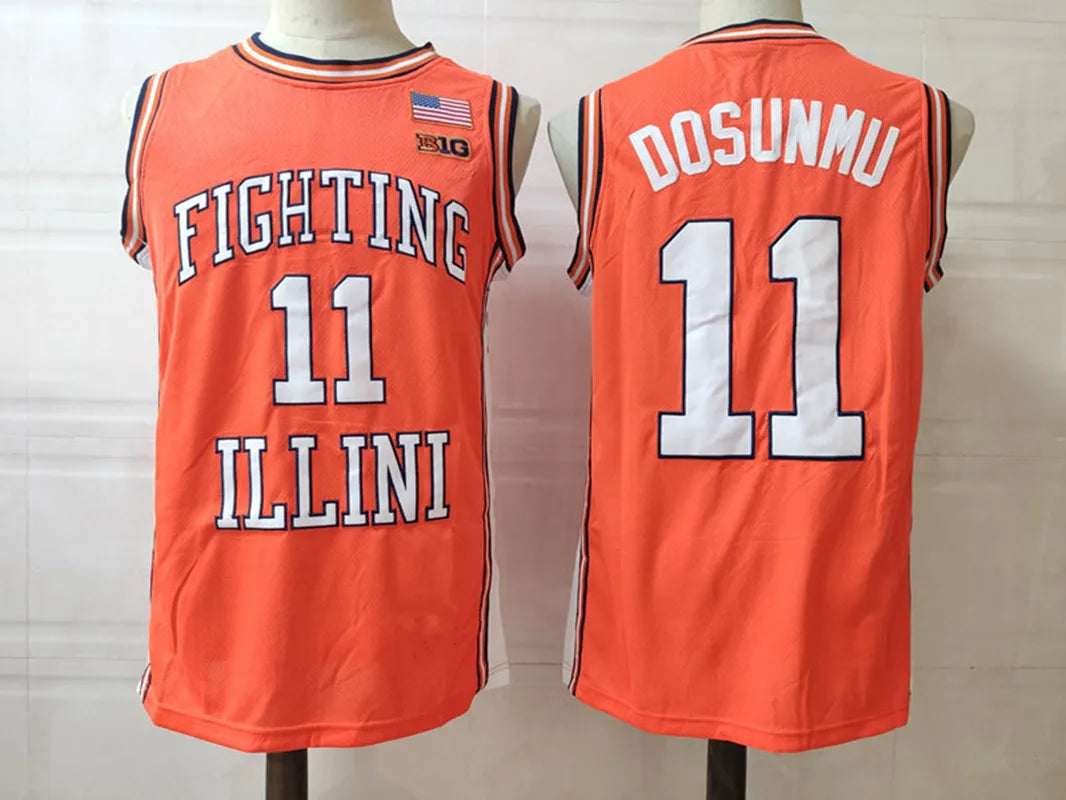 Custom Ayo Dosunmu #11 Illinois Fighting Illini Retro Orange White Basketball Jersey -All Stitched