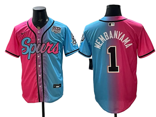 2026 Stephon Castle Dylan Harper De'Aaron Fox Victor Wembanyama San Antonio Spurs USA 250th Anniversary Limited Pink Green Split Baseball Jersey -All Stitched