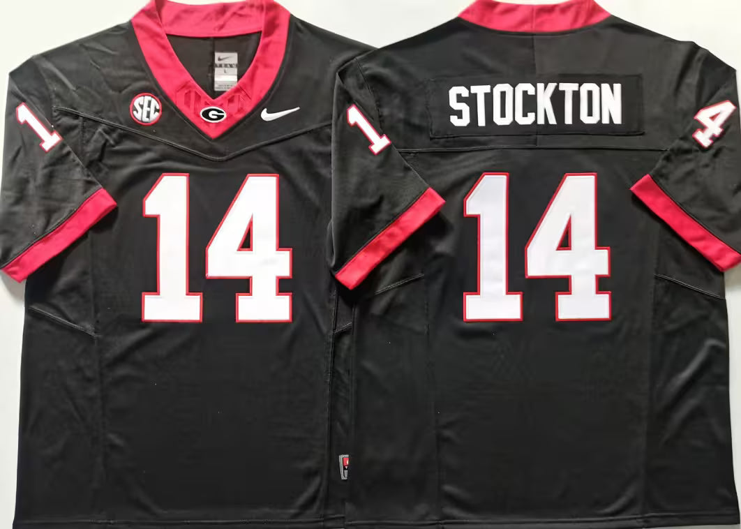 Men's Gunner Stockton Black Vapor Jersey #14 Red White Georgia Bulldogs Stranger Things Edition-All Stitched