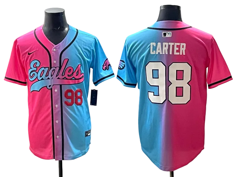 Custom Saquon Barkley Philadelphia Eagles Split Pink Green Stitched Baseball Jersey -All Stitched