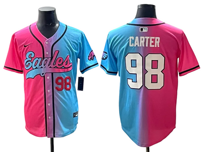 Custom Saquon Barkley Philadelphia Eagles Split Pink Green Stitched Baseball Jersey -All Stitched