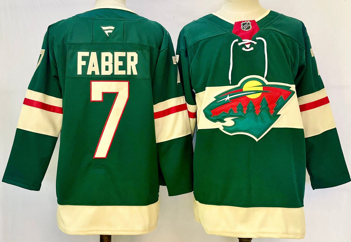 Custom Brock Faber Wild Home Green Hockey Jersey -All Stitched