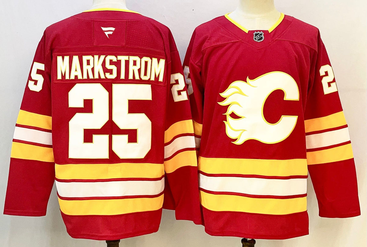Custom Jacob Markstrom Andrew Mangiapane Flames Red Hockey Jersey -All Stitched