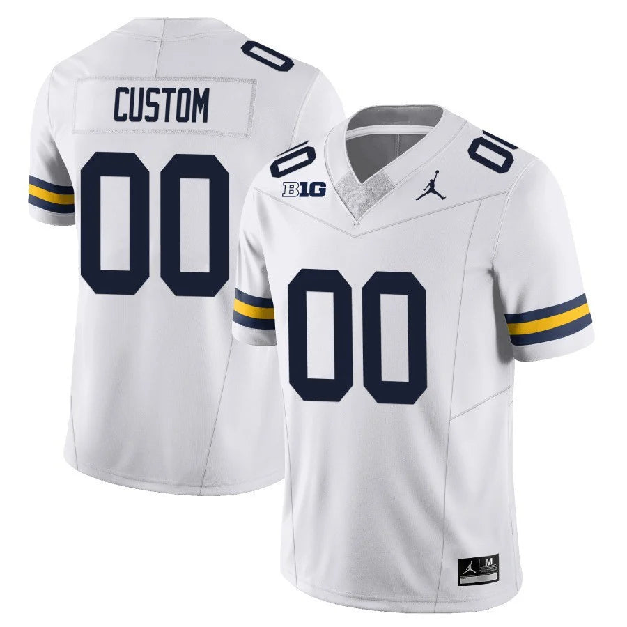 Custom Name Number Michigan Wolverines White Navy Limited Football Jersey -All Stitched