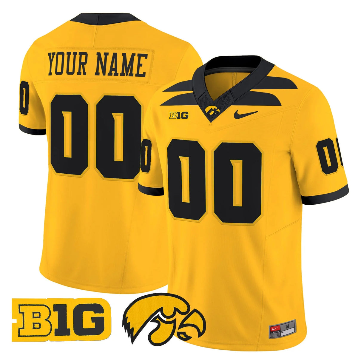 Custom Name Number Iowa Hawkeyes Black White Gold Limited Football Jersey -All Stitched