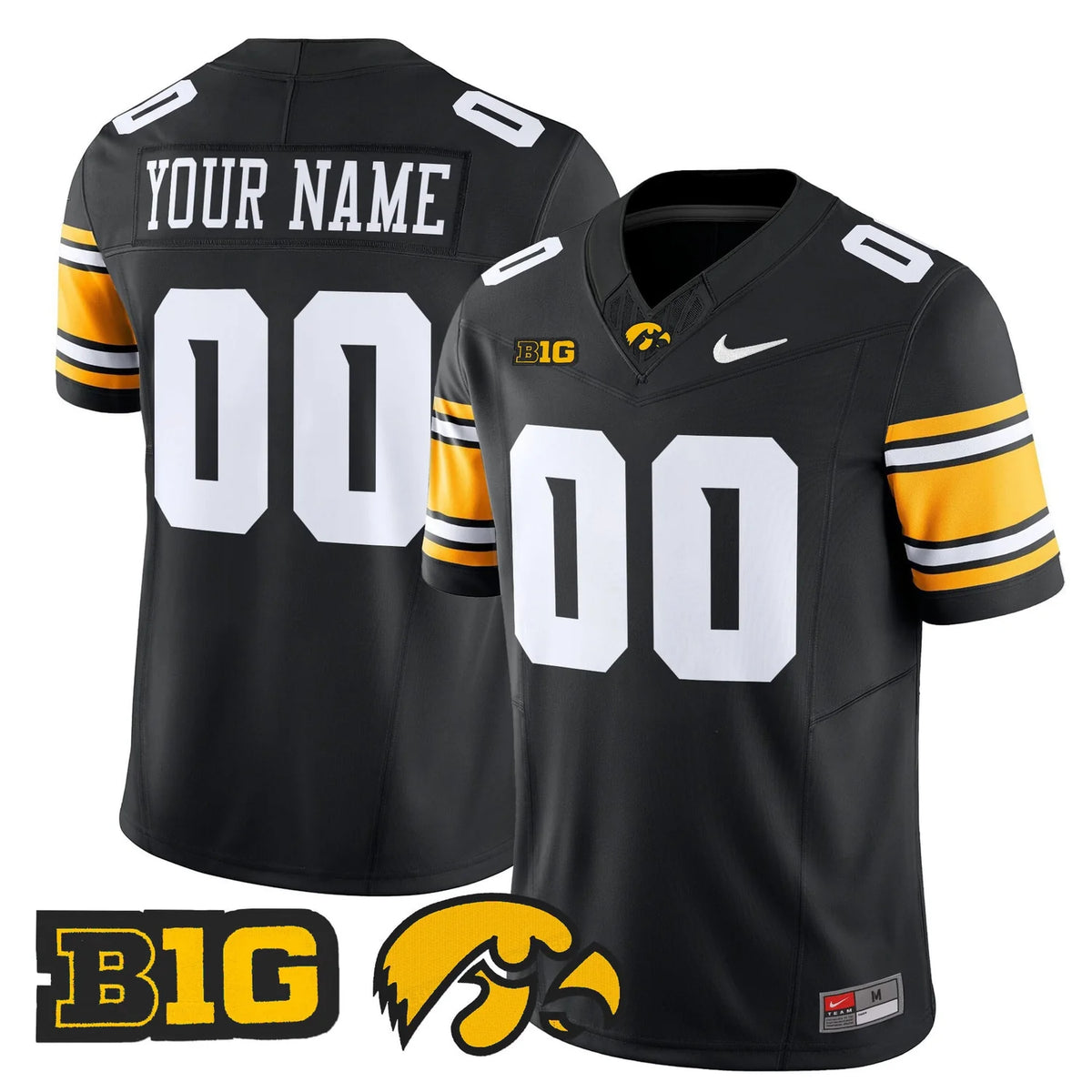 Custom Name Number Iowa Hawkeyes Black White Gold Limited Football Jersey -All Stitched