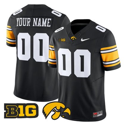 Custom Name Number Iowa Hawkeyes Black White Gold Limited Football Jersey -All Stitched