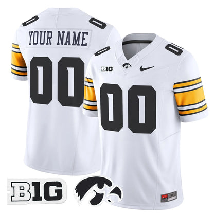 Custom Name Number Iowa Hawkeyes Black White Gold Limited Football Jersey -All Stitched
