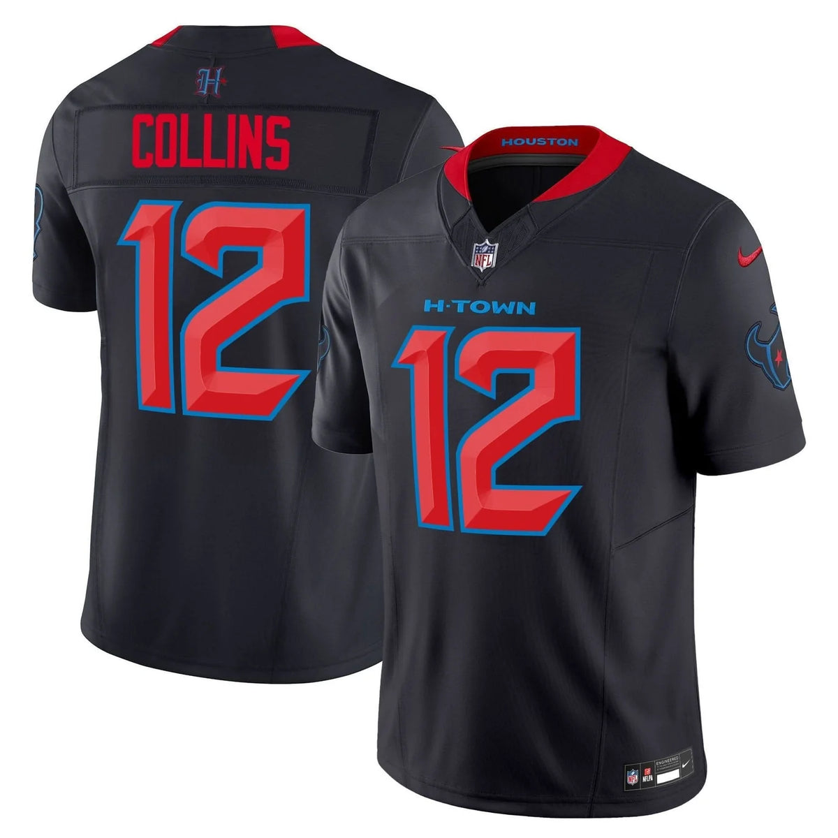 Custom Nico Collins Navy White Red Limited Football Jersey -All Stitched
