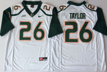 Custom Sean Taylor #26 Miami Hurricanes Green Orange White Limited Football Jersey -All Stitched