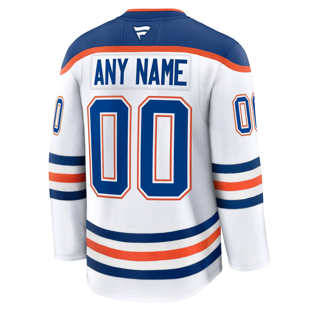 Custom Name Number Edmonton Oilers Away Premium White Hockey Jersey -All Stitched