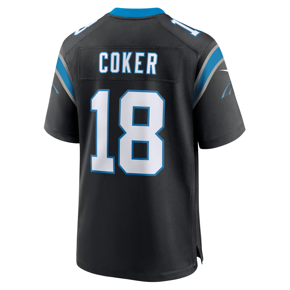 Custom Jalen Coker Blue Black White Alternate Limited Football Jersey -All Stitched