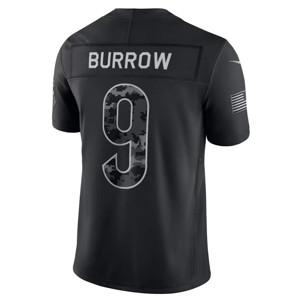 Custom Joe Burrow Black White Gray Split 2026 Salute to Service Limited Football Jersey -All Stitched