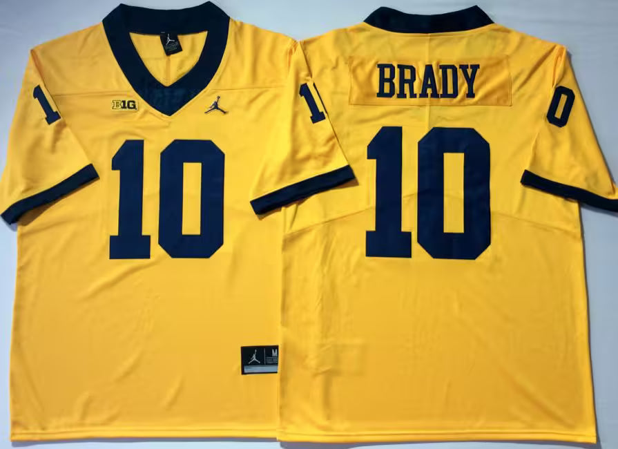 Men's Tom Brady Vapor Jersey #10 White Gold Navy Michigan Wolverines -All Stitched