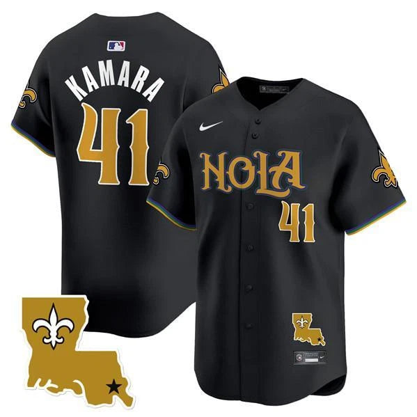 Custom New Orleans Saints Alvin Kamara Black NOLA Stitched Baseball Jersey -All Stitched