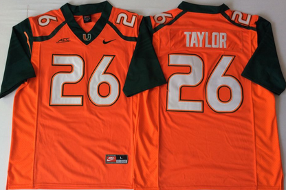 Custom Sean Taylor #26 Miami Hurricanes Green Orange White Limited Football Jersey -All Stitched